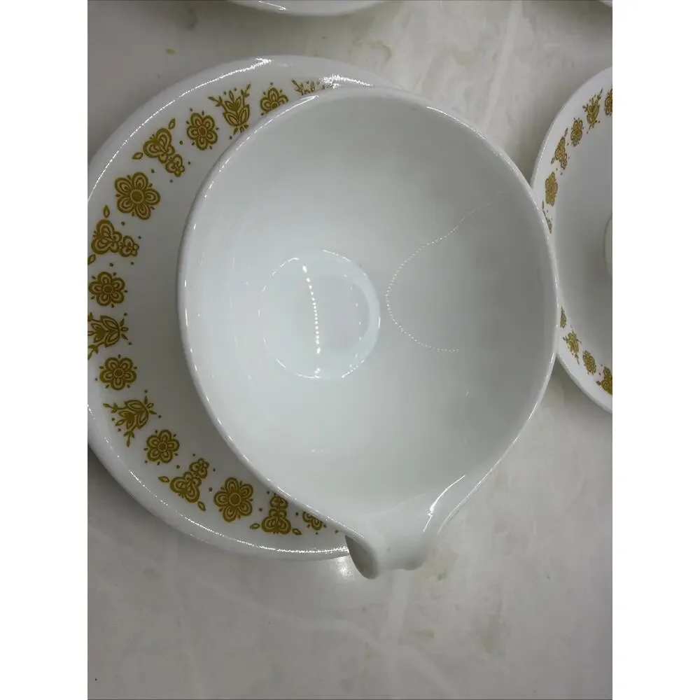 Vintage Set of 4 Corelle Butterfly Gold Hook Handle Coffee Tea Cups /Saucers